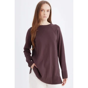 Regular Fit Bisiklet Yaka Basic Düz Triko Kazak Tunik C4474Ax24Au