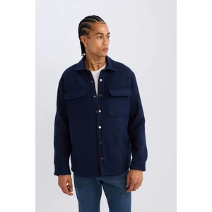 Lacivert Regular Fit Polo Yaka Basic Düz Uzun Kollu Gömlek Ceket D3374AX24AU