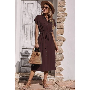 Bordo Gömlek Yaka Uzun Elbise MG1743