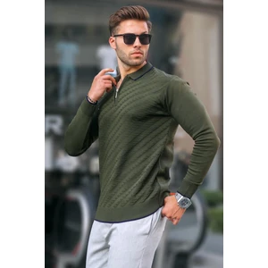 Haki Fermuarlı Erkek Triko Kazak 6824