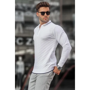 Beyaz Fermuarlı Erkek Triko Kazak 6824