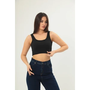 Fitilli Görünümlü Askılı Kalın Esnek Örme Basıc Crop