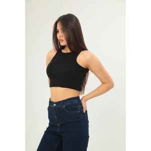 Fitilli Görünümlü Askılı Kalın Esnek Örme Basıc Crop