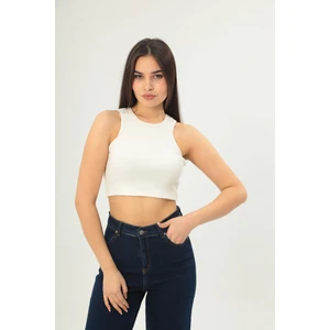 Fitilli Görünümlü Askılı Kalın Esnek Örme Basıc Crop