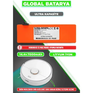 Global Batarya Roborock S5 Max Uyumlu Akıllı Robot Süpürge Bataryası 14.4V 7000MAH Li-Ion Pil (Ultra Kapasite)