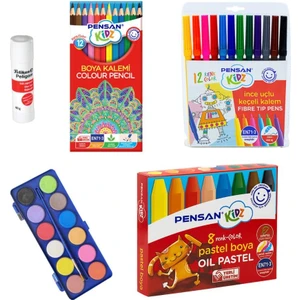 5 Li Boyama Seti - (12'li Kuruboya, 12'li Suluboya, 12'li Keçeli , 8'li Pastel )