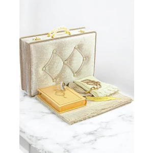 İhvan Online Sandıklı Çeyizlik Seccade Seti Damat Gelin Bohçasına Uygun Hediyelik Şal Kuranı Kerim Seti Krem