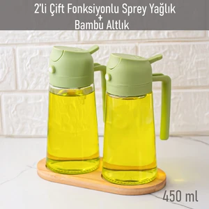 ALK-1900 Çok Amaçlı Cam Sprey Şişe -Yağdanlık Limon Sirke Sos Püskürtücü, Sızdırmaz Standlı Yağdanlık Yeşil