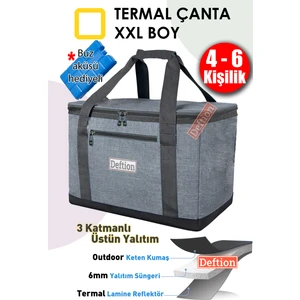 Premium Keten 4-6 Kişilik Buz Akülü Termoslu Fermuarlı Kamp Piknik ve Plaj Çantası Termal Isı Yalıtımlı Çanta