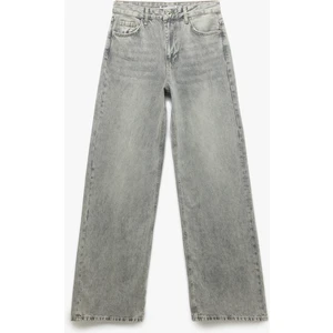 Yıkamalı Geniş Paça Rahat Kalıp Denim Pantolon - Wide Leg Jean