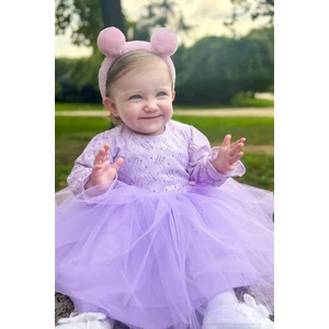 Alyra Kids Kız Çocuk Bebek Elbise Dantel Güpürlü Doğum Günü Parti Düğün Özel Gün Tüllü Tütü Astarlı Prenses Abiye Elbise Mor ALY0270