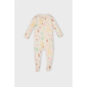 Kız Bebek Yenidoğan Safari Baskılı Uzun Kollu Fermuarlı Tulum D8309A5NS