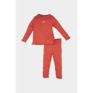 Kız Bebek 2'li Takım Fitilli Kaşkorse Uzun Kollu Basic Düz Tişört Tayt D6200A5NS