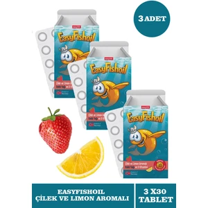 Easyfishoil Çocuk Çilek ve Limon Aromalı 30 Çiğneme Tableti 3 Adet