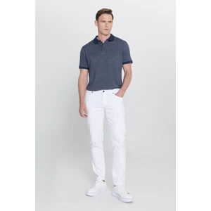 Altınyıldız Classics Erkek Beyaz 360 Derece Her Yöne Esneyen Slim Fit Dar Kesim Diyagonal Desenli Pantolon