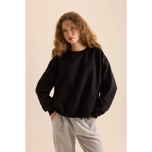 Coool Oversize Geniş Kalıp Bisiklet Yaka Basic Düz Kalın Kumaş Siyah Sweatshirt D9022AXNS