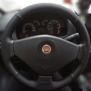 Dikişli Direksiyon Kılıfı Siyah Deri Karbon Deri Siyah Dikişli Fıat Albea Için