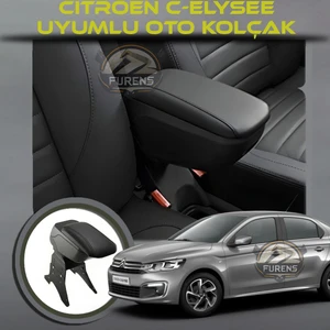 Citroen C-Elysée Uyumlu Kol Dayama ve Kolçak Sürgülü Bardaklıklı Ayarlanabilir Siyah Deri
