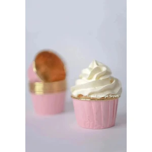 Trend Hediye Sepeti Pembe Gold Muffin Kek Kapsülü Cupcake Kalıbı 25 Adet