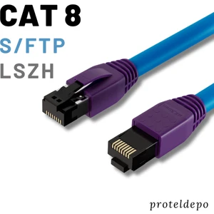 CAT8 S/FTP Ethernet (Network, LAN) Kablosu, Mavi, 25 cm