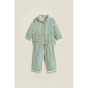 Çocuk Pamuklu Çizgili Pijama Takım - Unisex - Çanta Hediyeli