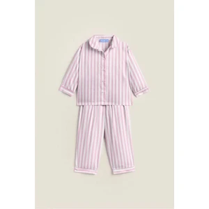 Çocuk Pamuklu Çizgili Pijama Takım - Unisex - Çanta Hediyeli