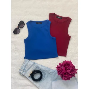 2'li Adet Kadın Halter Yaka Fitilli Askılı Sıfır Kol Crop Bluz