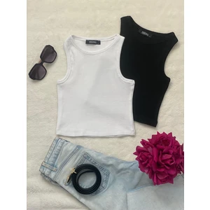 2'li Adet Kadın Halter Yaka Fitilli Askılı Sıfır Kol Crop Bluz