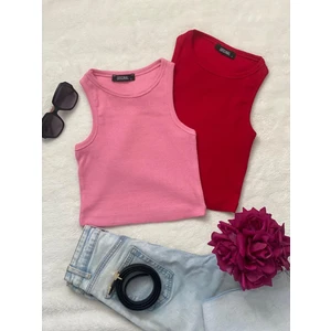 2'li Adet Kadın Halter Yaka Fitilli Askılı Sıfır Kol Crop Bluz