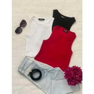 3'lü Adet Kadın Halter Yaka Fitilli Askılı Sıfır Kol Crop Bluz