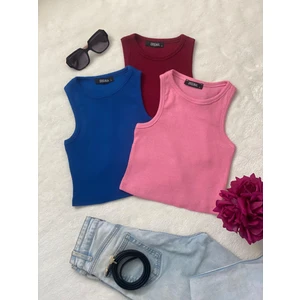 3'lü Adet Kadın Halter Yaka Fitilli Askılı Sıfır Kol Crop Bluz