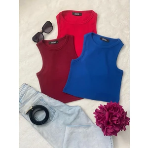 3'lü Adet Kadın Halter Yaka Fitilli Askılı Sıfır Kol Crop Bluz