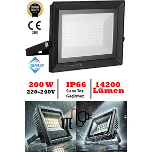 LED Projektör 200 W Beyaz  Ip 66 Su-Toz Geçirmez 14200 Lm Smd LED  Yüksek Işık
