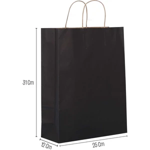 25*31*12 Siyah Kraft Saplı Kağıt Çanta 25 Adet