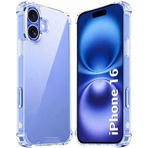 Apple iPhone 16 Kılıf Airbag Crystal Sert Pc Antishock Darbe Emici Kenar Şeffaf Silikon Kapak