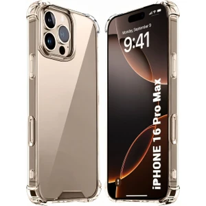 Apple iPhone 16 Pro Max Kılıf Airbag Crystal Sert Antishock Darbe Emici Kenar Şeffaf Silikon Kapak