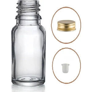 Zylan Ambalaj 20 ml Şeffaf Şişe Sarı Metal Düz Kapaklı, 12 Adet, Cam Şişe,  Kozmetik Şişesi