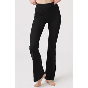 Siyah Şardonlu Yüksek Bel Çift Cepli Ispanyol Paça Kadın Tayt