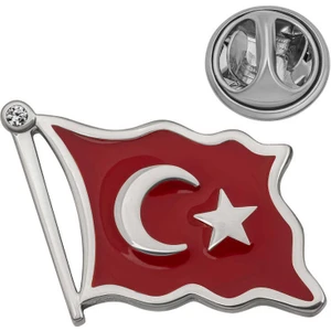 HS Demirci 925 Ayar Gümüş Türk Bayrağı Rozet