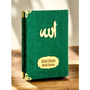 20 Adet Kadife Kaplı Yasin Kitabı  Mevlüt Hediyesi Allah Lafızlı  İsme Özel Plakalı  Cep Boy  Yeşil  1125