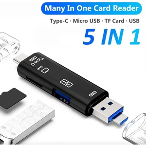 5in1 Otg Kart Okuyucu USB 2.0 - Type-C - Micro USB -  Micro Sd/tf Hafıza Kartı Çevirici Adaptör