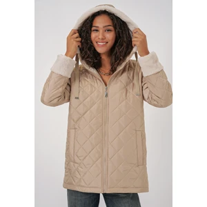 5197 Kapüşonlu Kapitone Mont - Bej