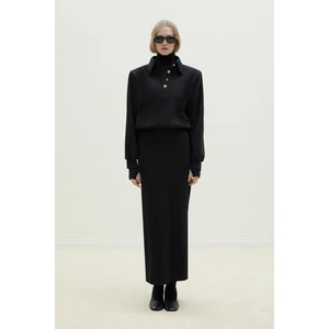 Siyah Mimi Gold Düğmeli Sweatshirt