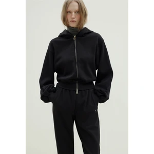 Siyah Mila Oversize Fermuarlı Hırka