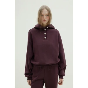 Mürdüm Gala Düğmeli Oversize Sweatshirt