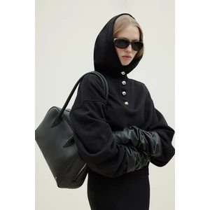 Siyah Gala Düğmeli Oversize Sweatshirt