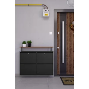 Kilitli Tablalı 4'lü Metal Ayakkabılık - Siyah