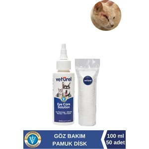 Kedi Göz Temizleme Solüsyonu Gözyaşı Lekesi 100ML Disk Pamuk 50LI