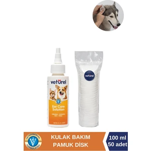 Köpek Kulak Temizleme Solüsyon Kir  Koku Kulak Uyuzu 100ML Disk Pamuk 50LI