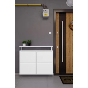 Tablalı 4'lü Metal Ayakkabılık - Kar Beyaz